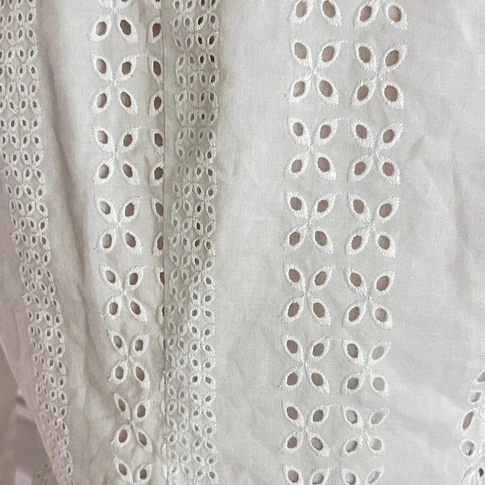 J.Crew Eyelet Blazer Womens 4 White Cotton‎ Floral Lace Two Button Summer Jacket